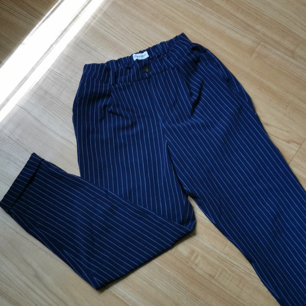 Pull & Bear Navy Striped Trousers